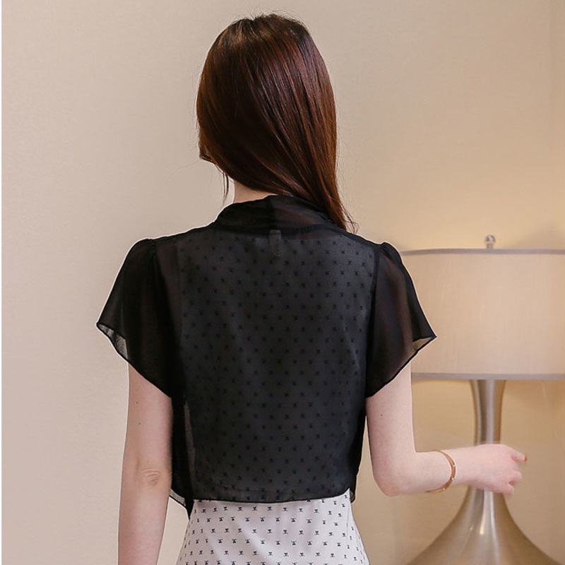 Áo Khoác Cardigan Vải Voan Mỏng Tay Ngắn Thoáng Mát