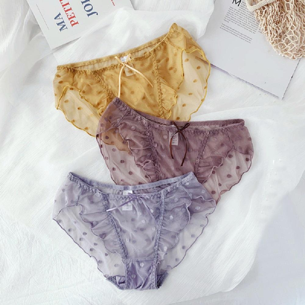Quần Lót Mỏng Đính Nơ Họa Tiết Chấm Bi Thiết Kế Dễ Thương