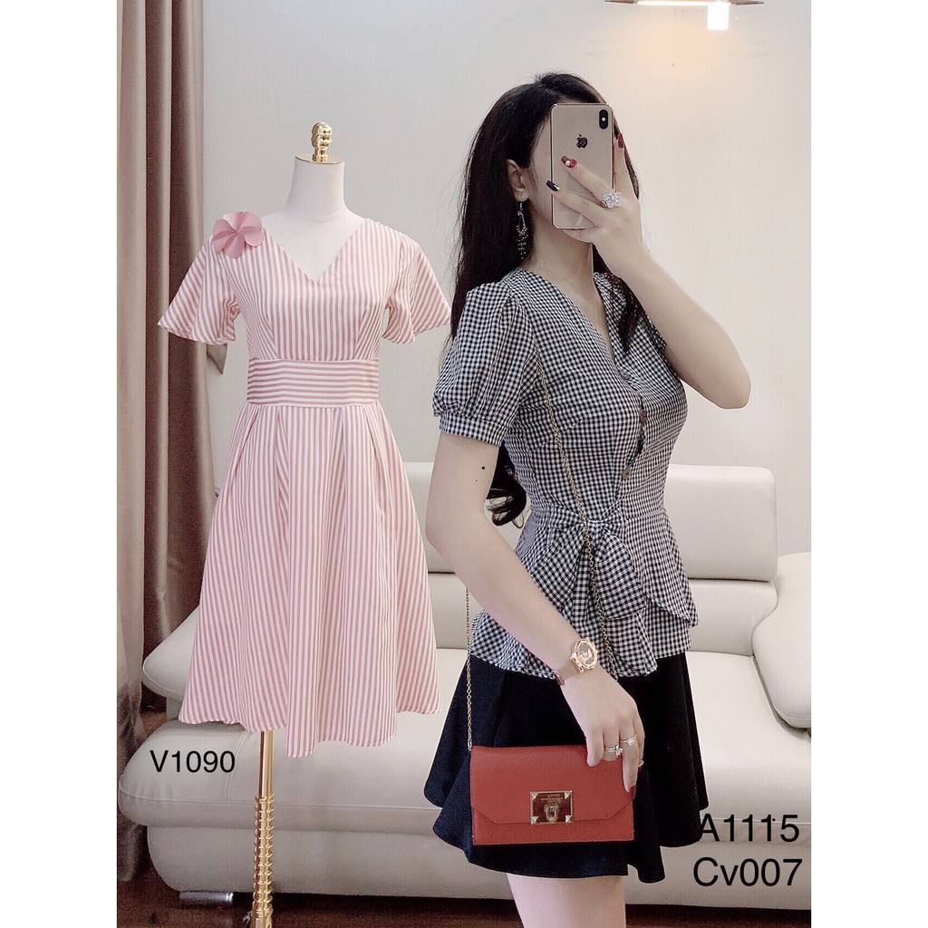 [ xả kho ] MiD Áo kẻ đen nơ eo A1115 Mie Design