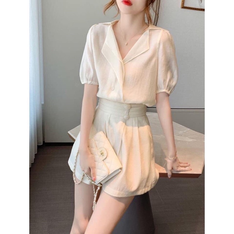 Set bộ sơ mi mix quần hàng QC xinh xắn