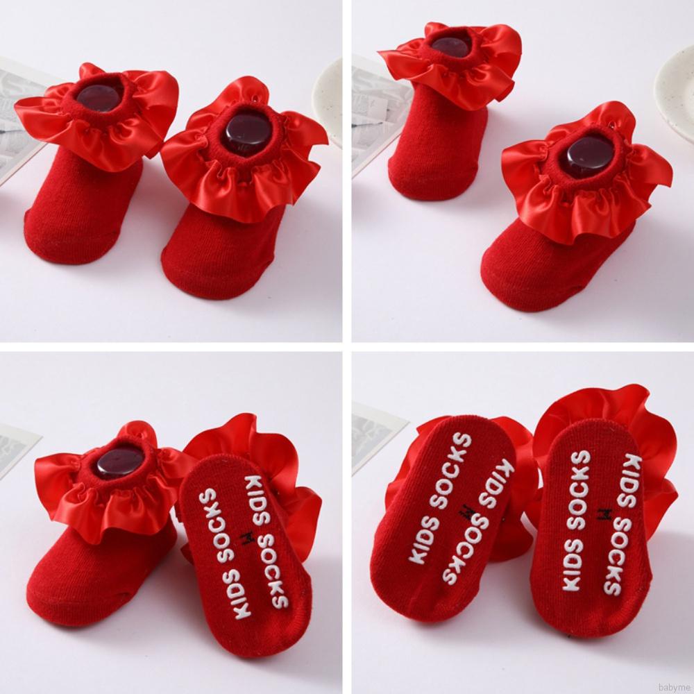 Vớ Cotton Satin Mềm Mại Phối Ren Nhún Bèo Thoáng Khí Cho Bé Gái
