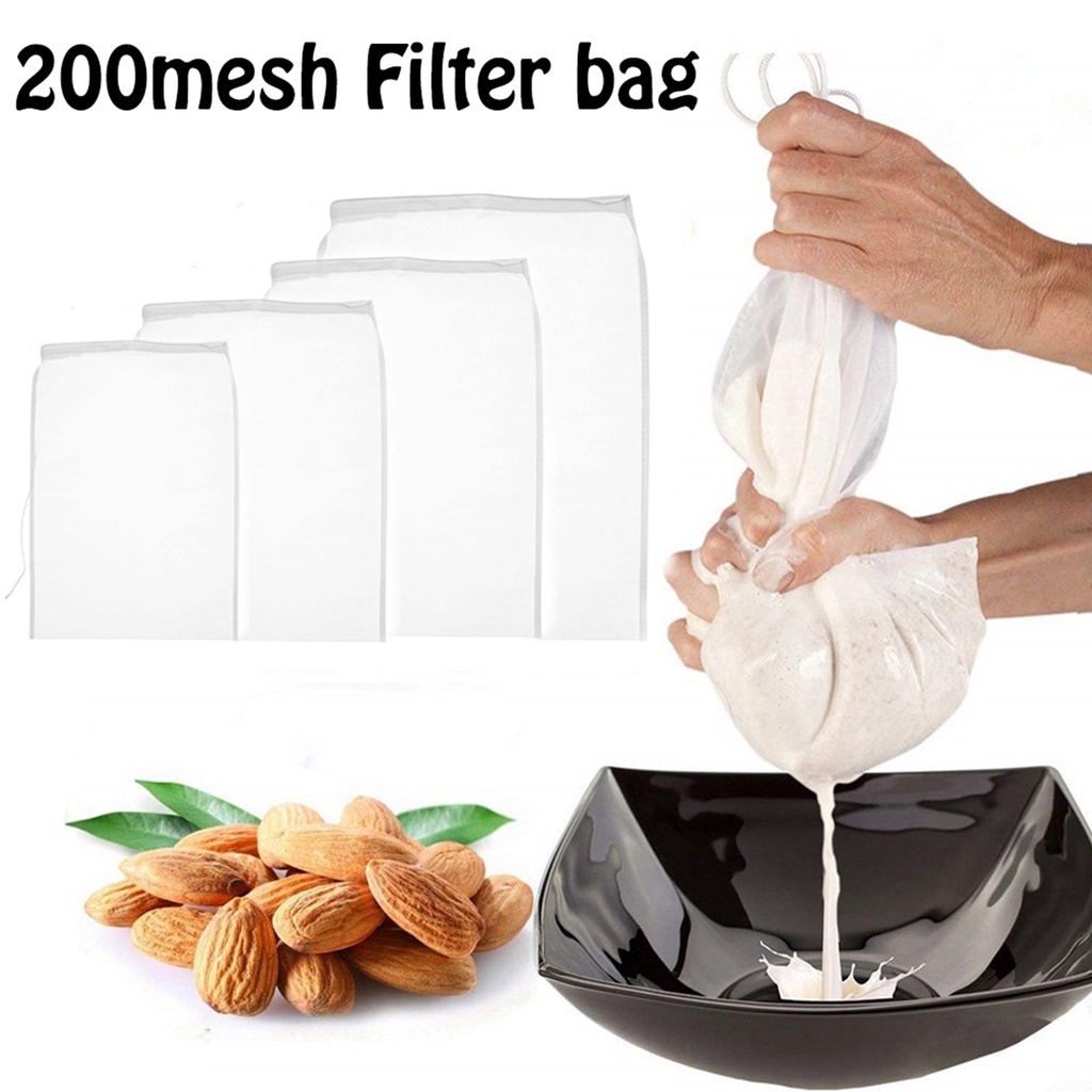 Túi lưới lọc mịn vải nylon xốp 200 có thể tái sử dụng để làm phô mai / hạnh nhân / sữa đậu nành / pha cà phê
