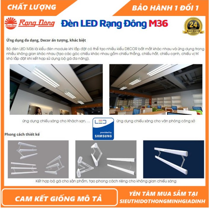 Đèn LED Rạng Đông M36 40W - 1m2 Ánh Sáng Trắng - Tràn Viền - Hàng Viêt Nam [Bảo Hành 2 Năm]