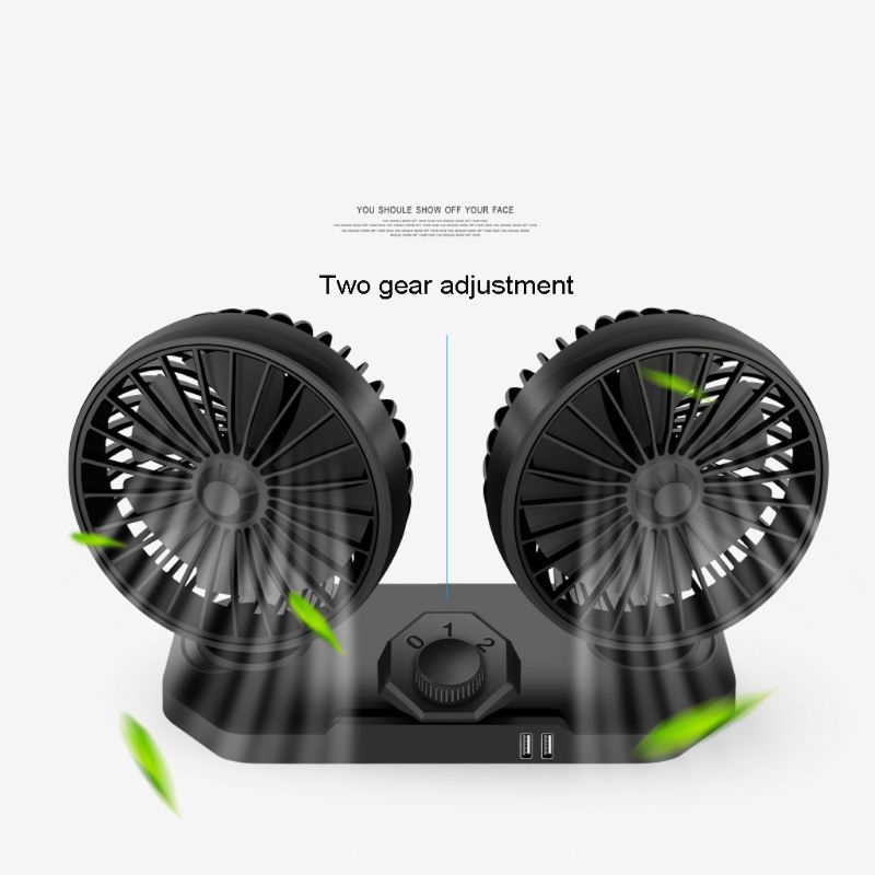 Quạt làm mát xe hơi hai đầu 12V/24V xoay 360 độ tiếng ồn thấp sạc USB
