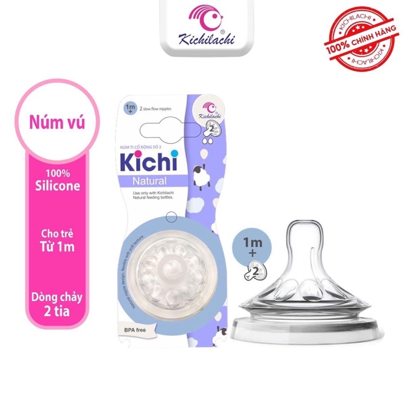 Núm Ti Bình Sữa Kichilachi Natural Cổ Rộng