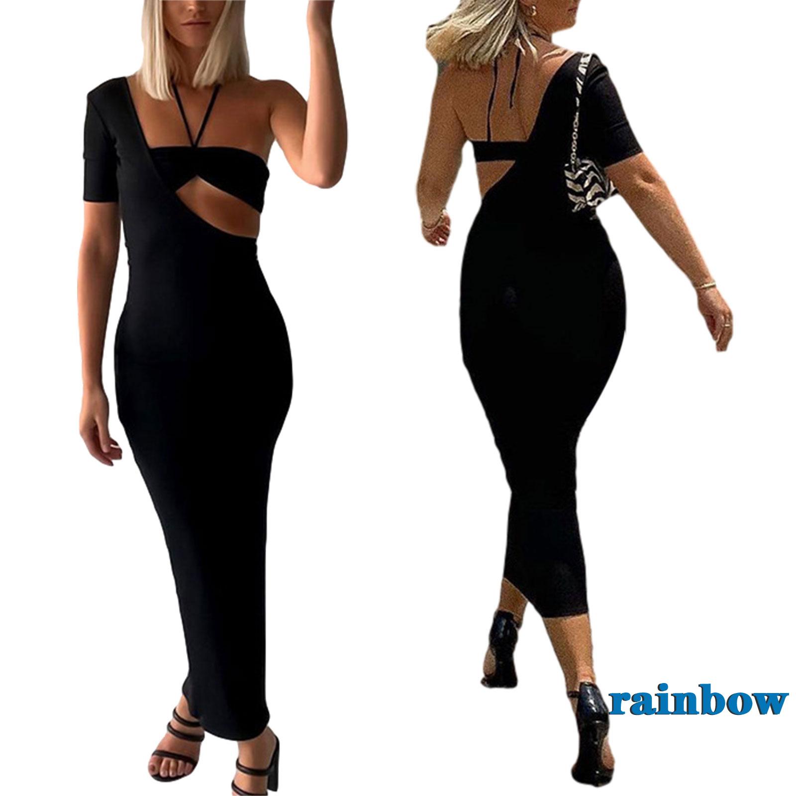 Đầm Maxi Nữ Ngắn Tay Cổ Tròn Khoét Lỗ Màu Cầu Vồng | BigBuy360 - bigbuy360.vn