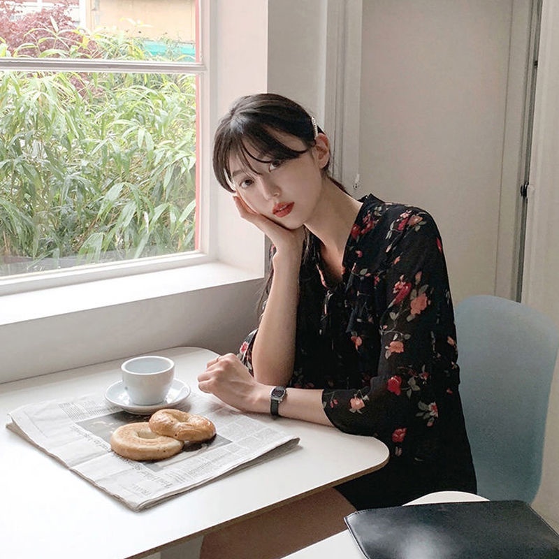 Áo Sơ Mi chiffon Ngắn Tay Họa Tiết Hoa Thời Trang Cho Nữ