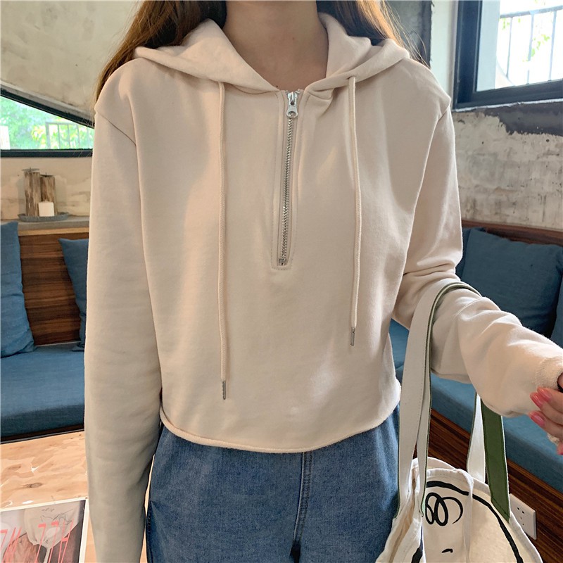 Áo hoodie croptop in chữ tiếng Anh tay dài xinh xắn cho nữ