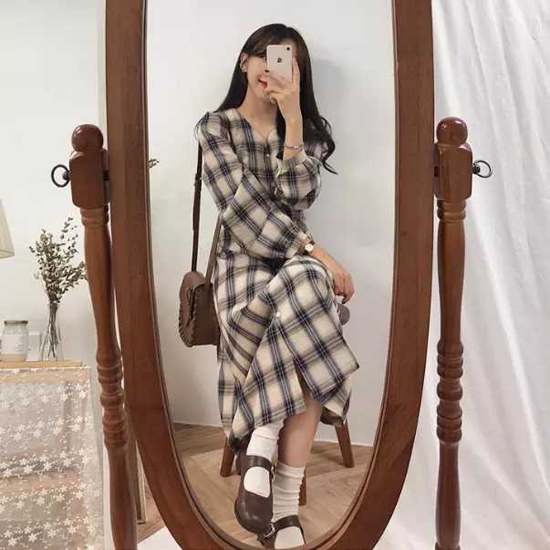 ĐẦM ULZZANG SỌC CARO SIÊU ĐẸP