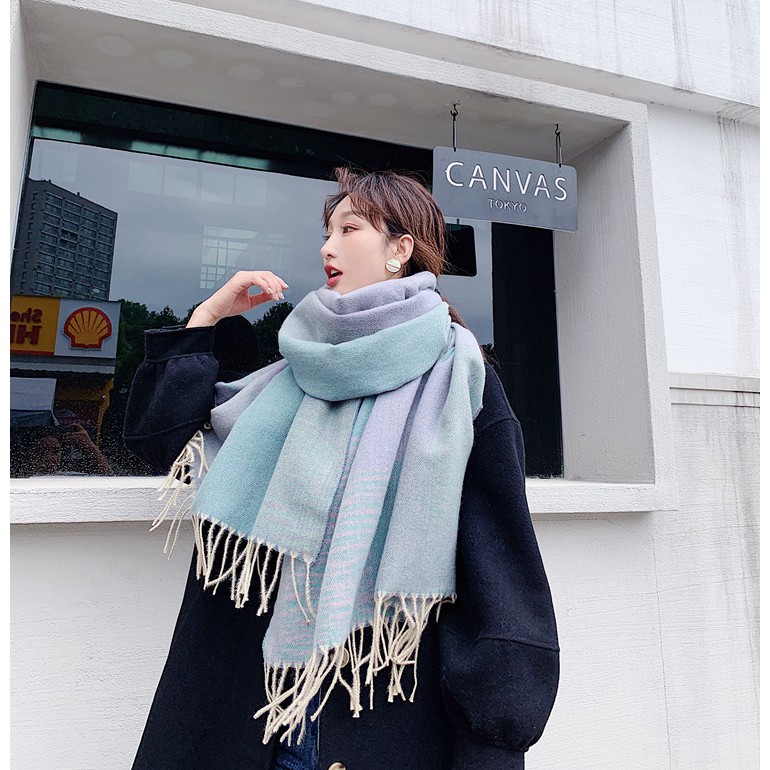 [Nowship2h] Khăn Choàng Cổ Cashmere Len Dày Cao Cấp Giữ Ấm Mùa Đông Họa Tiết Kẻ Sọc  - 65x190cm - PJN.ARC - Mã LN010