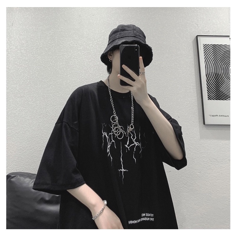 Áo thun tay lỡ nam nữ, áo phông unisex form rộng chất cotton mát mịn thấm hút mồ hôi in hình sấm sét