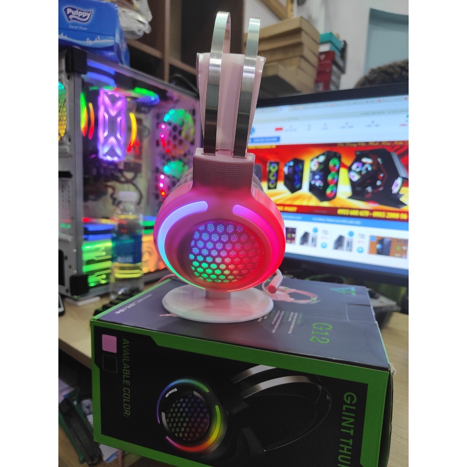 G12 Tai nghe  GLINT THUNDER chơi game có dây 7.1 Kênh 50mm Trình điều khiển USB có dây LED Light Honeycomb Hollow Gamer