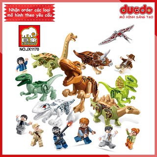 Combo 8 khủng long và 8 nhân vật Jurassic World - Đồ chơi Lắp ghép Xếp hình Minifigures Mini Mô hình LeLe JX1170 FC3700