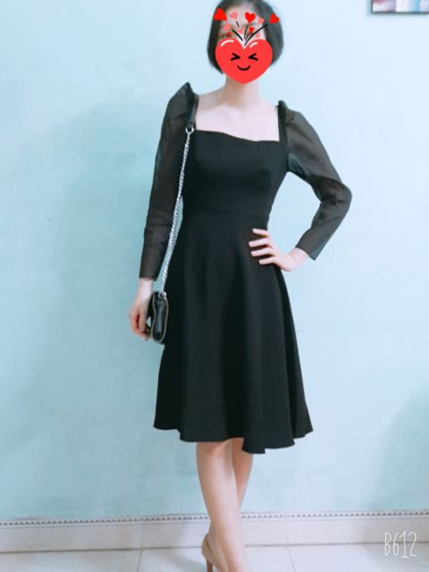 Váy Elise đen dài tay