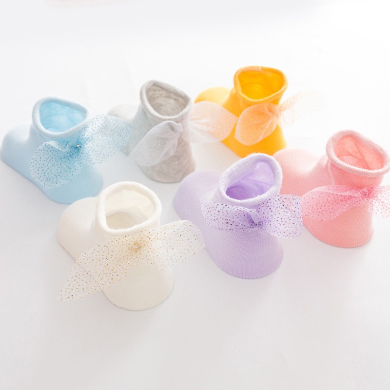 Vớ cotton chống trượt đính nơ xinh xắn dành cho bé gái