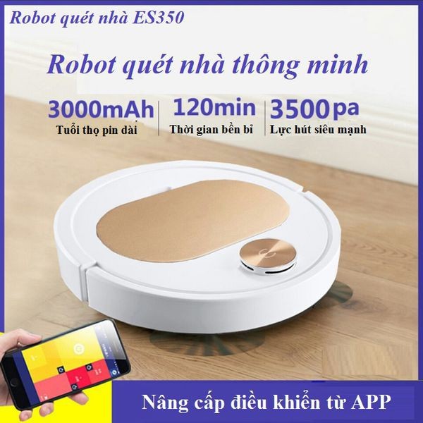 Robot Hút Bụi Lau Nhà Thông Minh ES350 PLUS Cao Cấp 3 Trong 1, Điều khiển qua APP, Cảm Biến Chạm, Chống Va Chạm