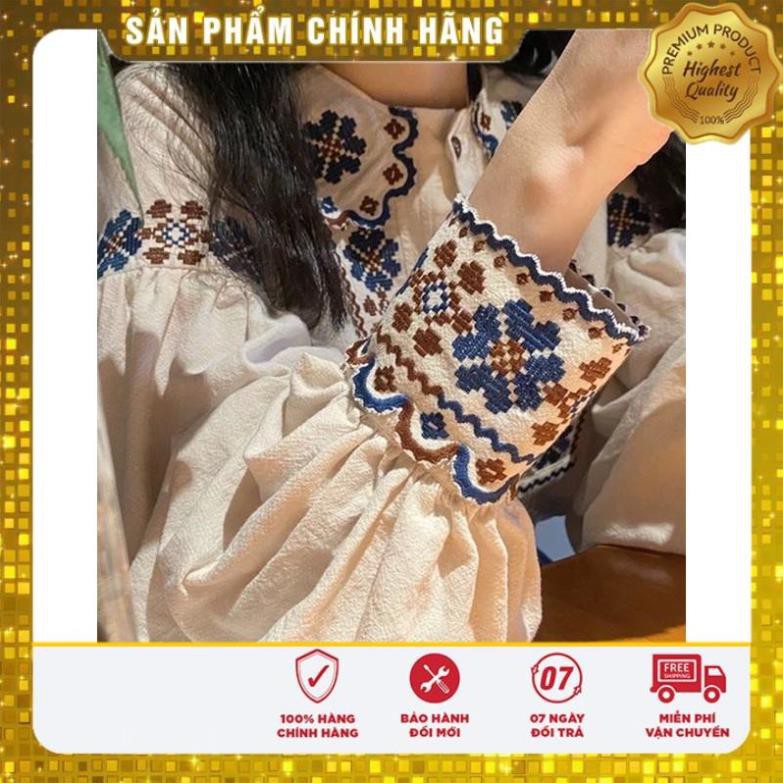 GIÁ GỐC set áo sơmi thổ cẩm họa tiết vintage chân váy dài bèo vạt xéo nhún quảng chau