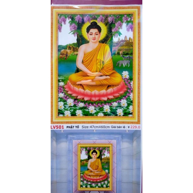 Tranh đính đá phật tổ ngồi gốc bồ đề LV501 47 x 60 cm chưa đính