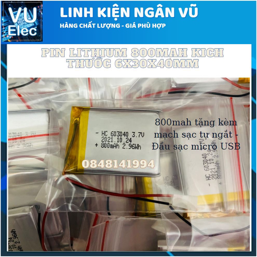 Pin Li-Po siêu mỏng 3.7V 420mah  353439 - 800mAh 603040 (Lithium Polymer)