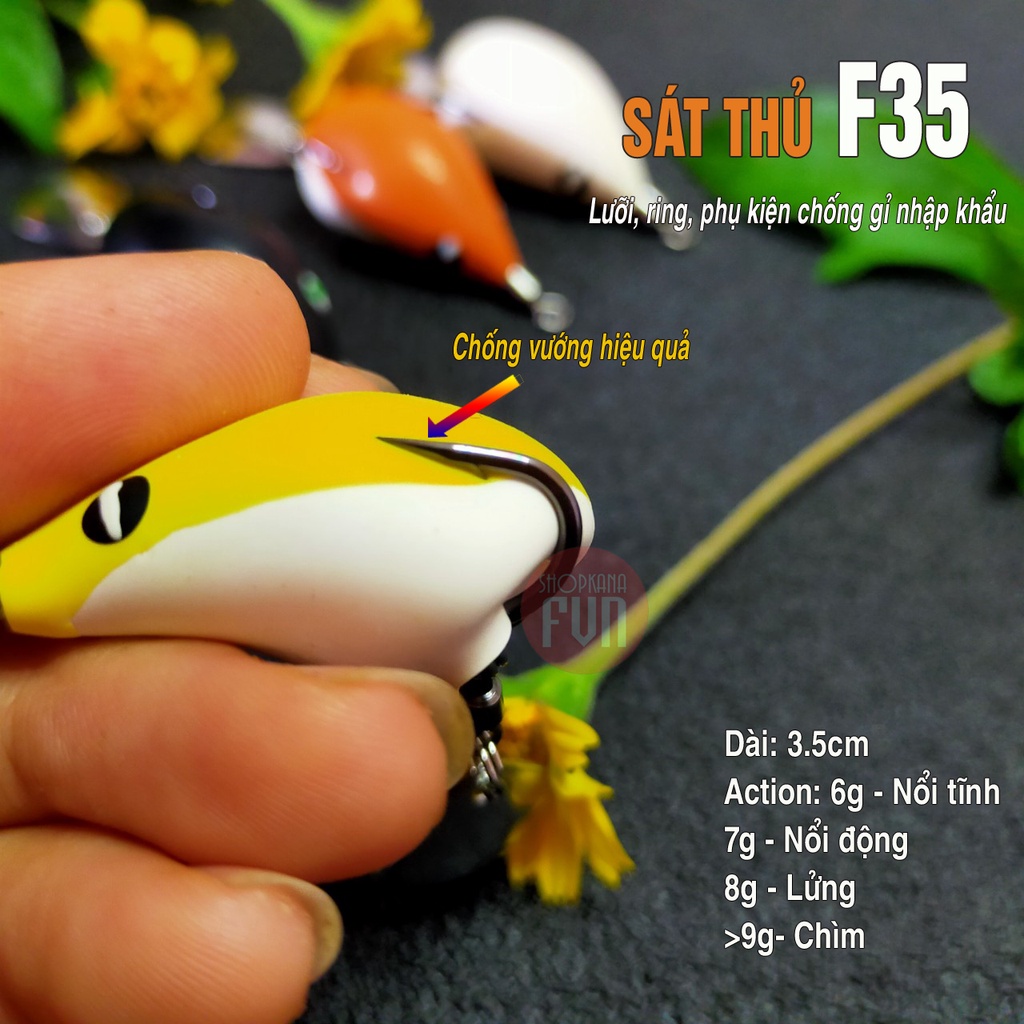 Mồi giả nhái hơi F35 mini, dài 3.5cm, siêu nhạy cá (Trị từ bú bình tới Hugo)
