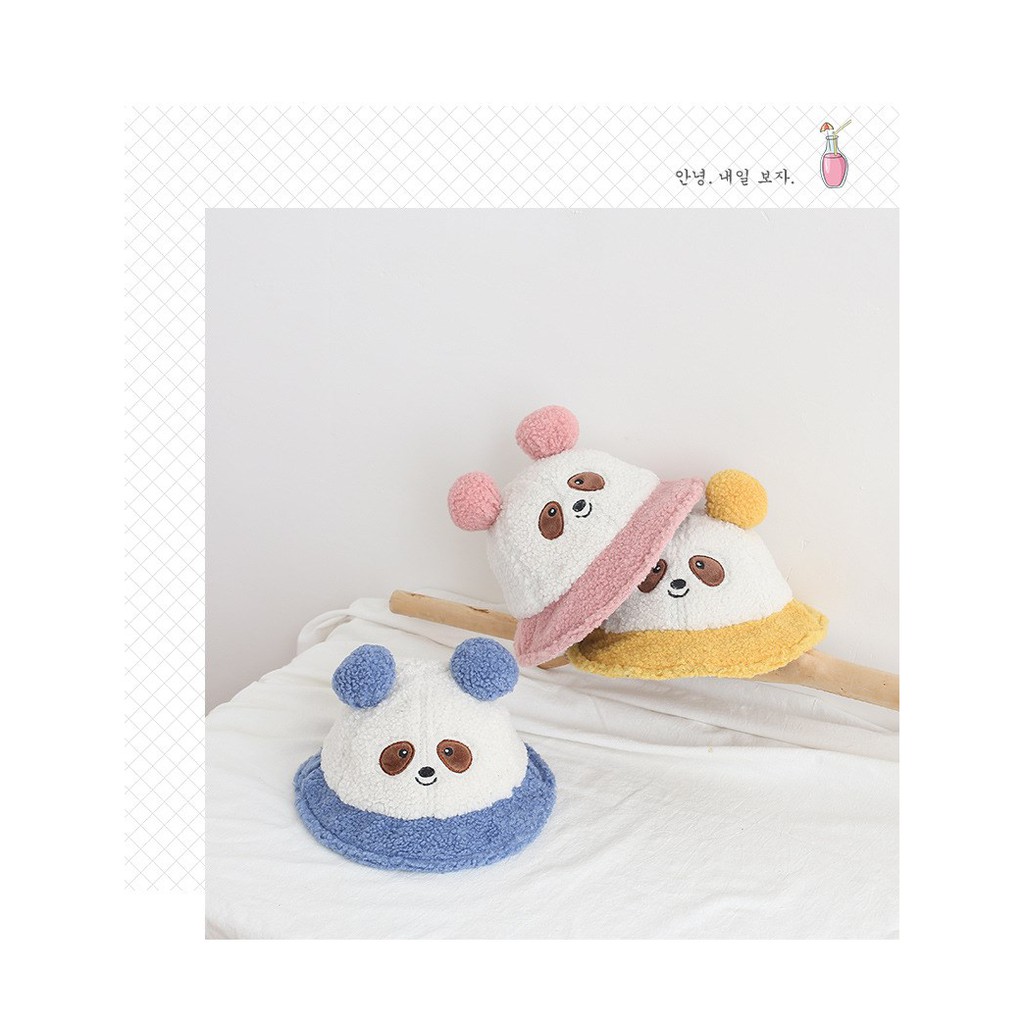 Nón Tai Bèo Gấu Trúc Siêu Cute Cho Bé Từ 8 Tháng - 3 Tuổi Chất Vải Len Lông Xù Ám Áp Vòng Đầu 47-49cm