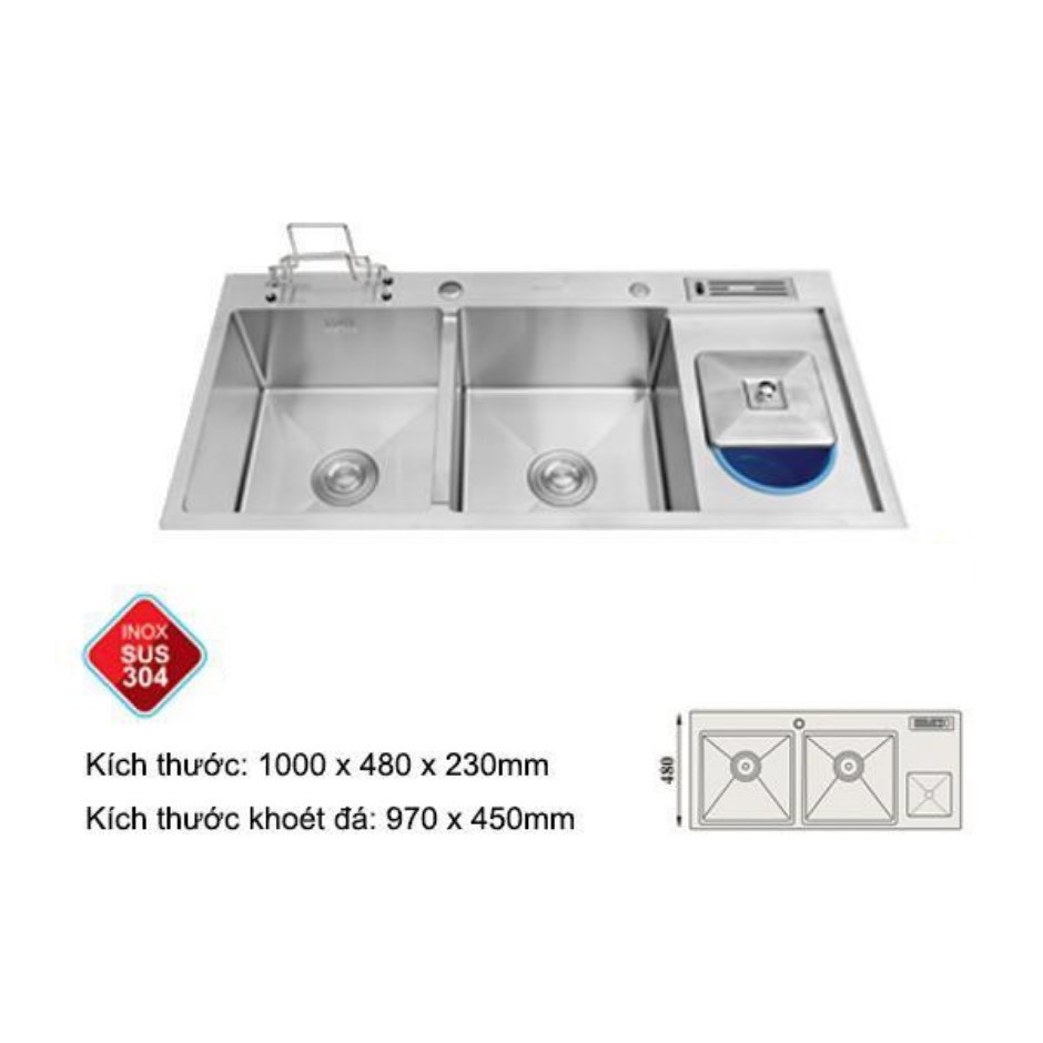 [GIÁ HỦY DIỆT] Chậu rửa chén 2 ngăn inox 304 Lating đúc nguyên khối LA44