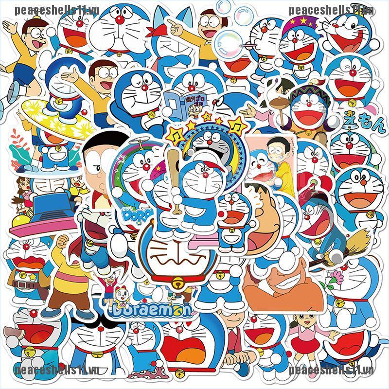 Bộ 50 Miếng Dán Hình Doraemon Trang Trí Xe Hơi / Laptop / Hành Lý / Ván Trượt / Xe Hơi