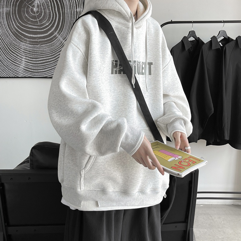 Áo Hoodie Giả Hai Lớp Lót Nhung In Chữ Phong Cách Hàn Quốc Dành Cho Nam