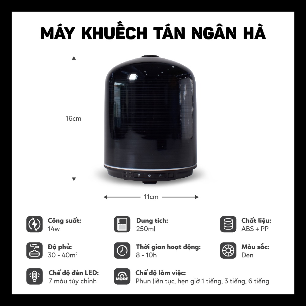 Máy xông tinh dầu Haeva Ngân Hà Chất liệu Thuỷ Tinh Tráng Gương cao cấp, kèm Remote điều khiển từ xa, dung tích 250ml