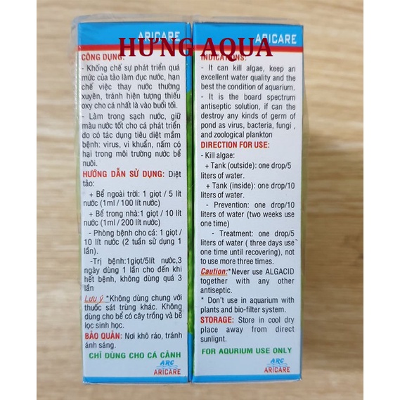 Diệt rêu tảo, sát trùng hồ cá, dung dịch diệt rêu tảo ARICARE ALGACID 30ml