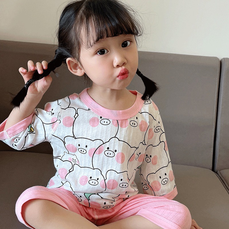 Bộ Đồ Ngủ Mặc Nhà Vải Mỏng In Hoạt Hình Thời Trang Mùa Hè Cho Bé