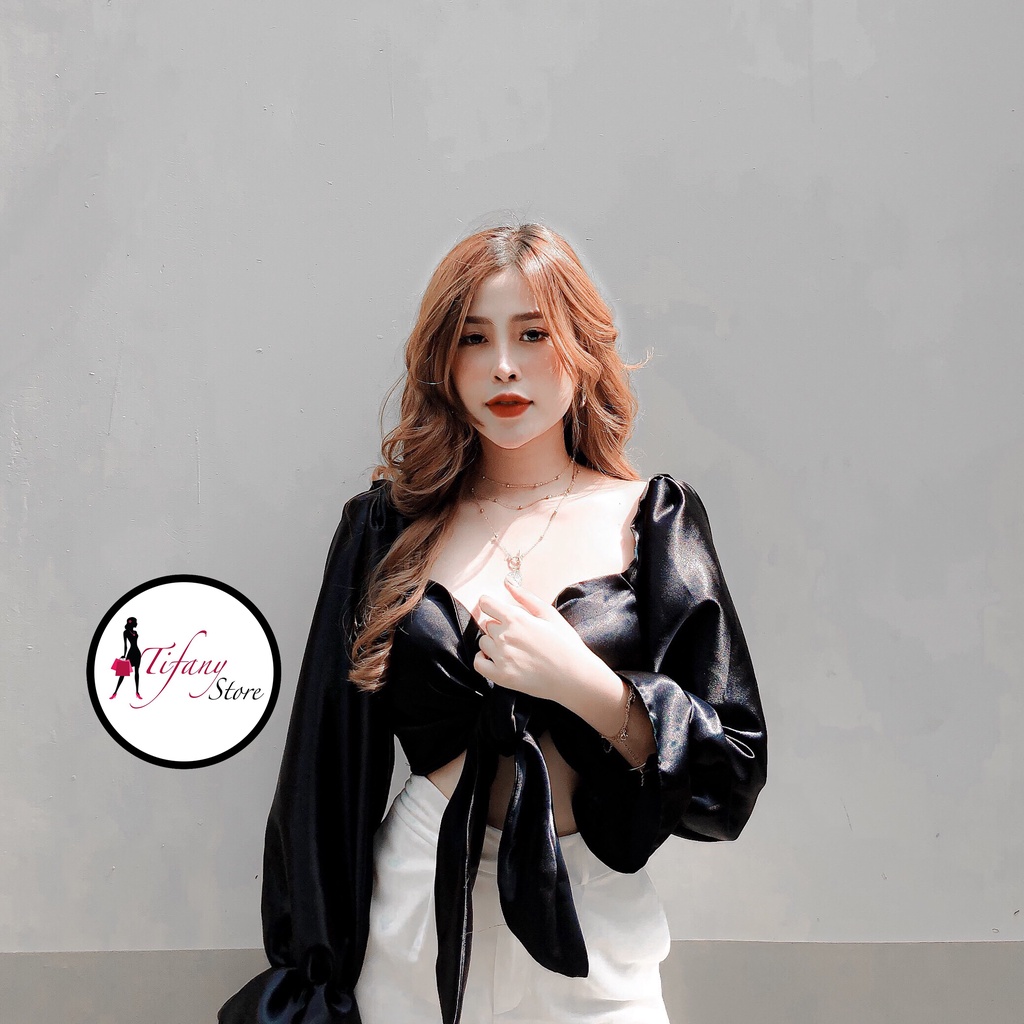 Áo Croptop Tay Dài Ống Loe Bigsize Dưới 80Kg May 2 Lớp Có Mút Ngực Đệm Nơ Cột Trước Ngực “ROSE”