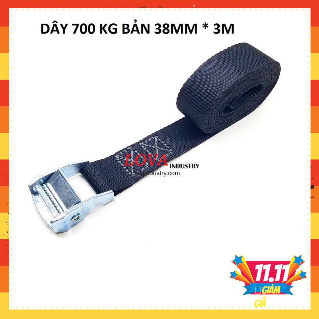 (Bán Chạy) Dây Chằng Hàng Khóa Cam 38mm 3 Mét Không Móc Đen 700kg