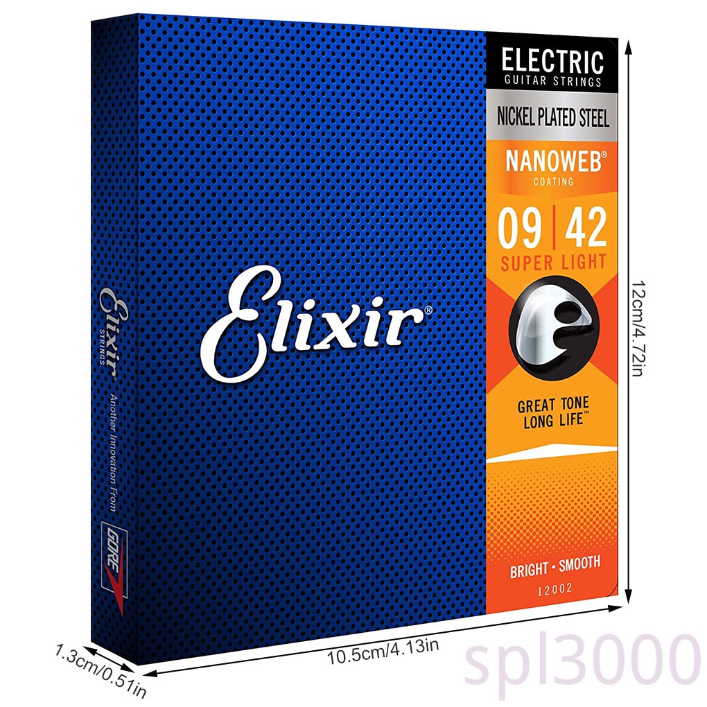 Set 6 dây đàn guitar điện siêu nhẹ phủ lớp phủ chống gỉ cho Elixir 12002 9-42