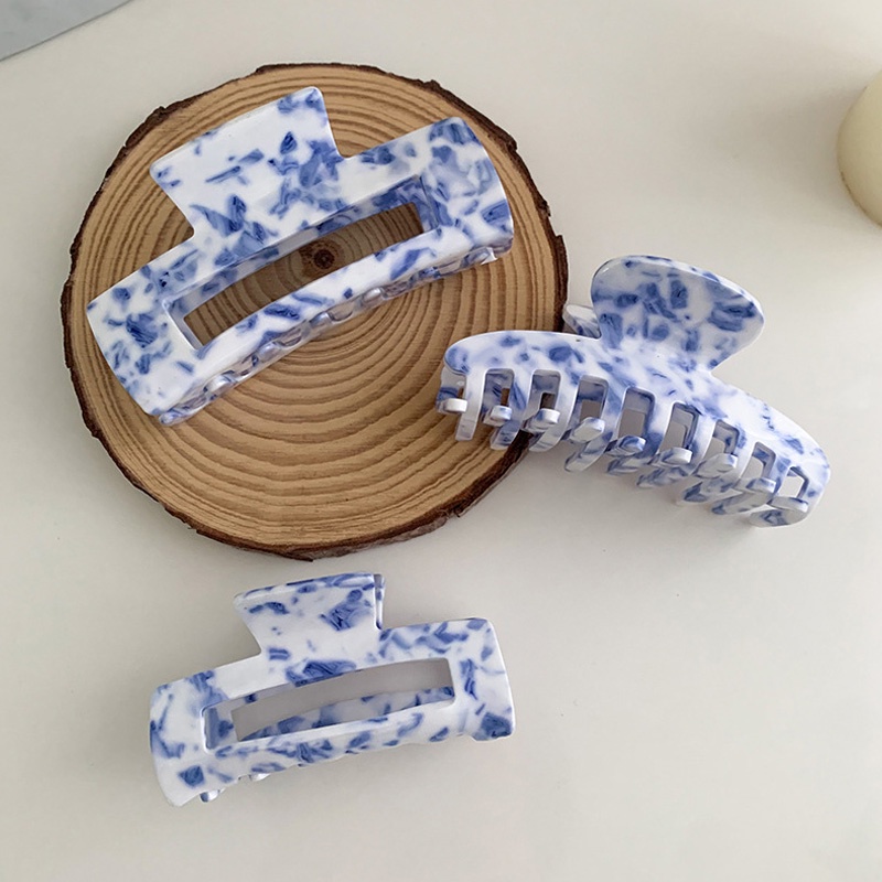 Kẹp gắp tóc càng cua họa tiết gốm sứ màu xanh dương và trắng phong cách Trung Hoa cho nữ