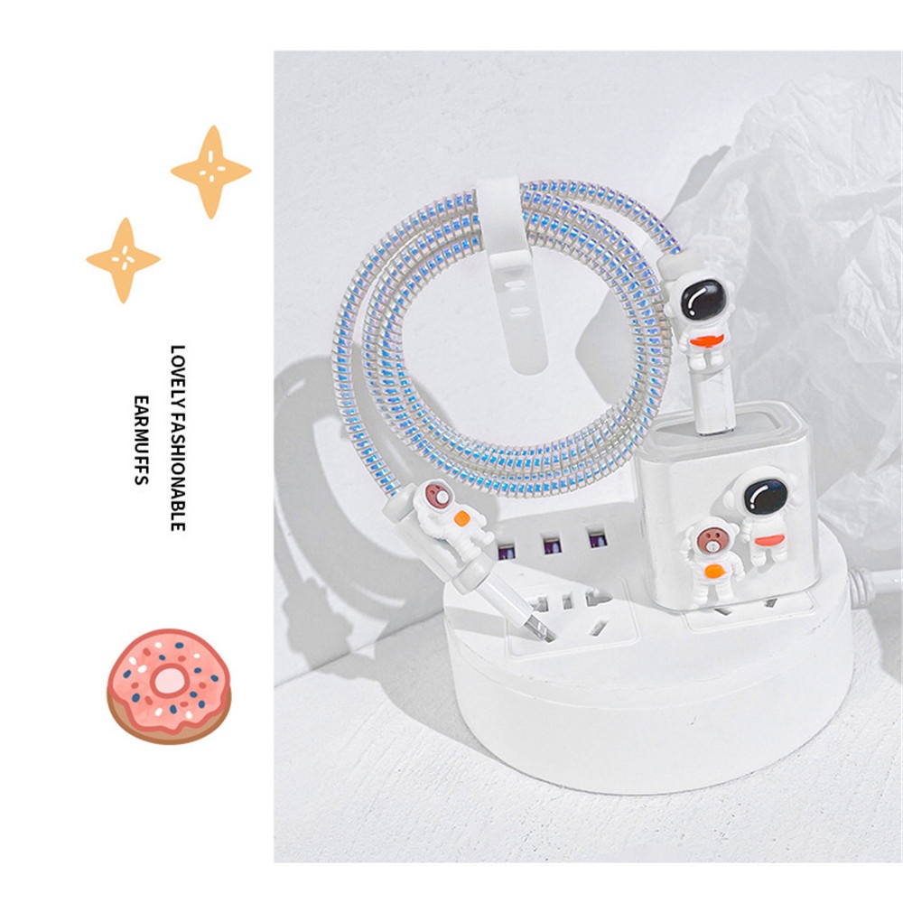 Vỏ bọc bảo vệ đầu sạc + cáp sạc hình nơ / phi hành gia hoạt hình dễ thương thích hợp cho Apple iphone 20W/18W