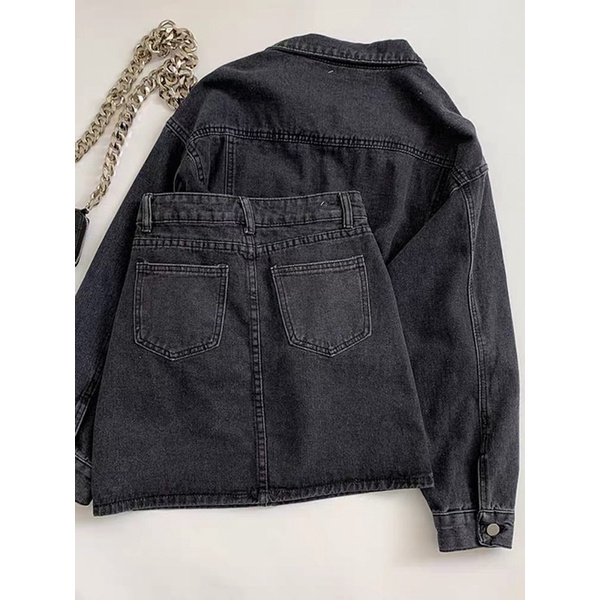 Set Đồ Nữ Denim Jacket Kèm Chân Váy Jeans Demin Chữ A Phong Cách Hàn Quốc