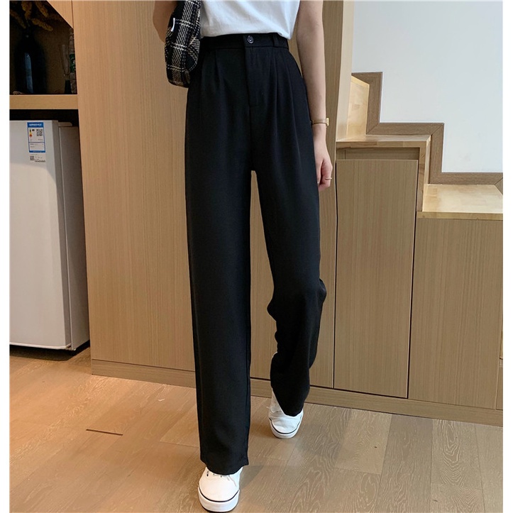 Quần dài ống rộng màu trơn thiết kế mới kiểu dáng đơn giản năng động thời trang