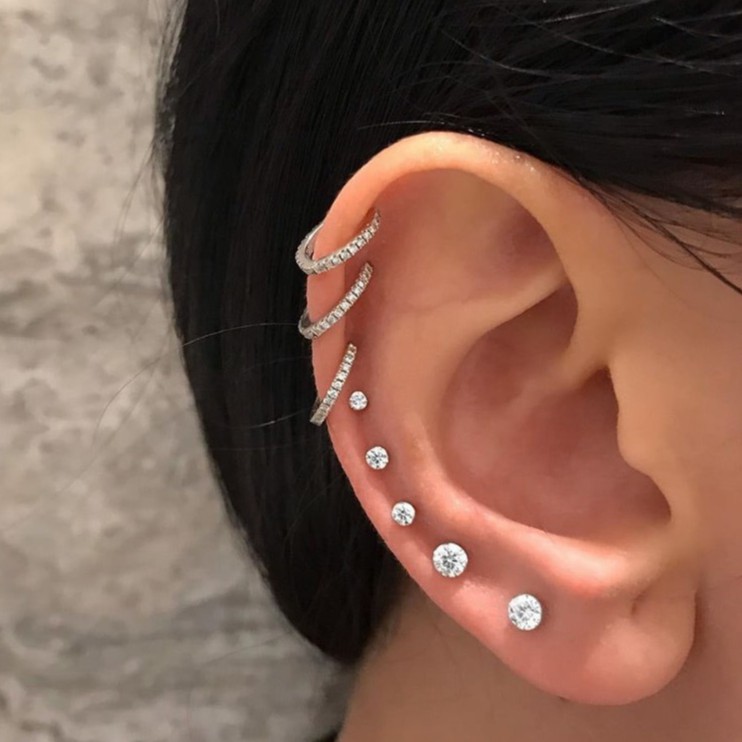 Gmai Set 8 Khuyên Tai Đeo Vành Tai Đính Đá Màu Bạc Xinh Xắn Cho Phụ Nữ