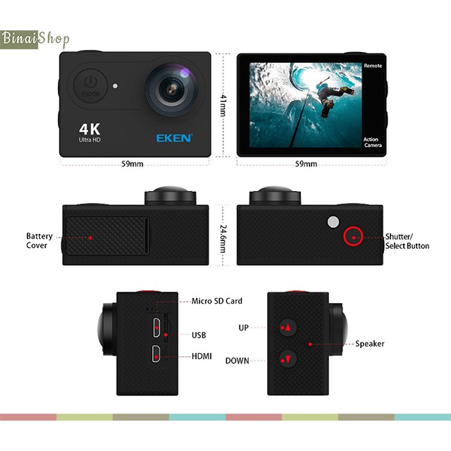 [Mã ELMS4 giảm 7% đơn 500K] Camera thể thao chống nước action 4k EKEN H9R