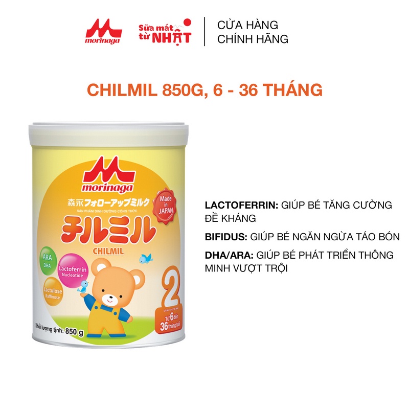 Sữa Morinaga Chilmil số 2 Nhật Bản 850g Tăng Sức Đề Kháng, DHA, Ca Chính Hãng