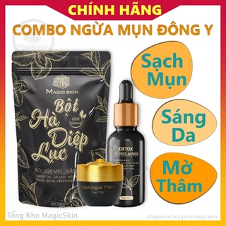 COMBO NGỪA MỤN ĐÔNG Y Magic Skin 3 sản phẩm Hà Diệp Lục, Tinh Chất Mụn, Kem Ngừa Thâm
