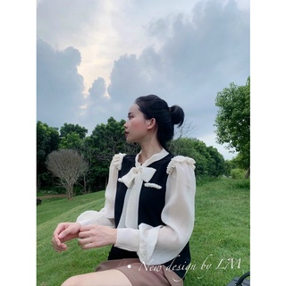 Sơ mi nơ đính ngọc Tiểu thư