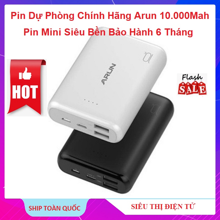 Pin Sạc Dự Phòng Chính Hãng Arun, CK10 - 10000MAh Sạc Nhanh 3.0A - Siêu Bền Tiện Dụng - Thiết Kế Thời Trang Chắc Chắn