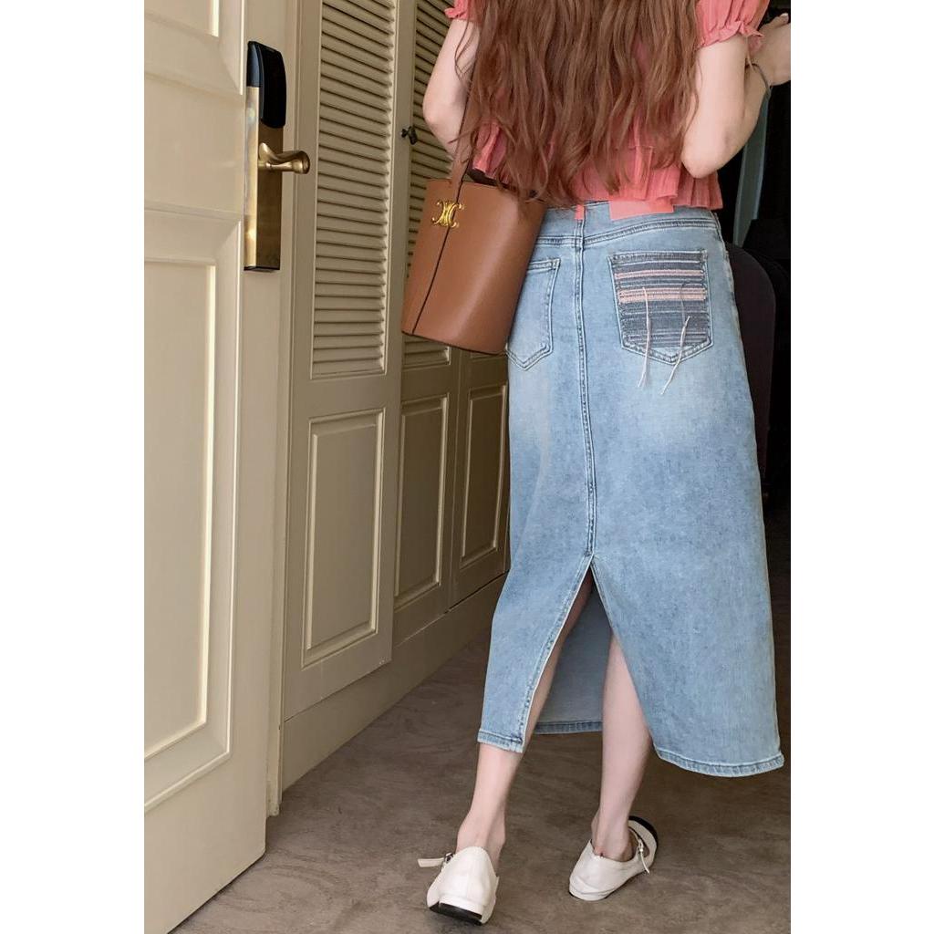 Chân Váy Denim Dáng Dài Thêu Họa Tiết Phong Cách Retro 63542
