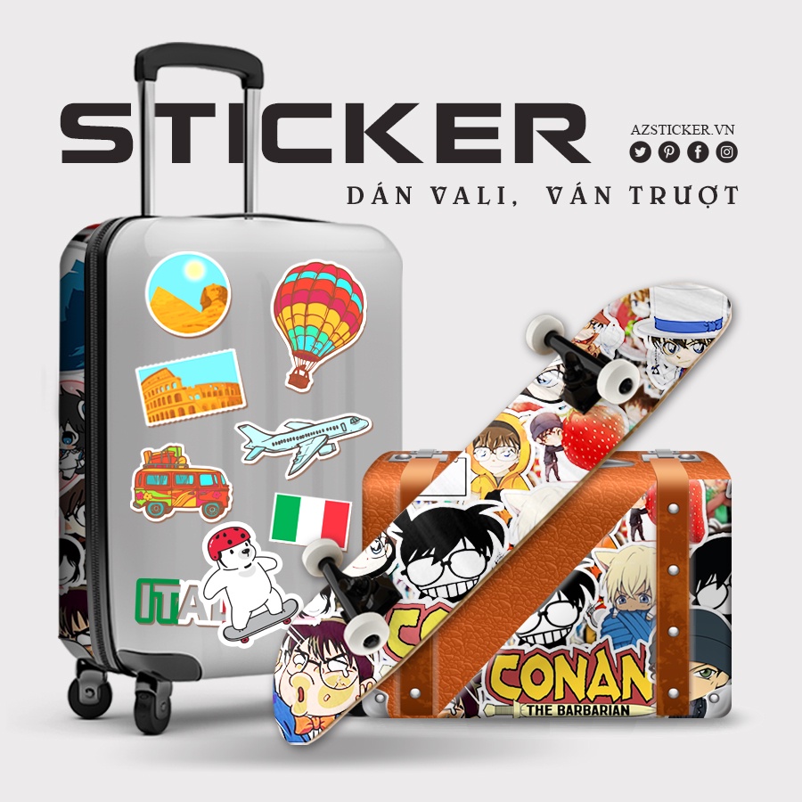 Set Sticker Thám Tử Conan Dán Vali , Nón Bảo Hiểm , Laptop , Điện Thoại , Máy Tính Chống Thấm Nước Chống Bay Màu