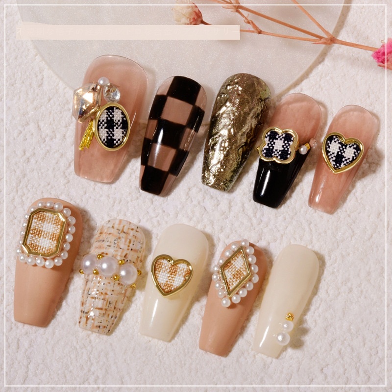 Charm viền kim loại trang trí móng tay - Charm nail họa tiết caro