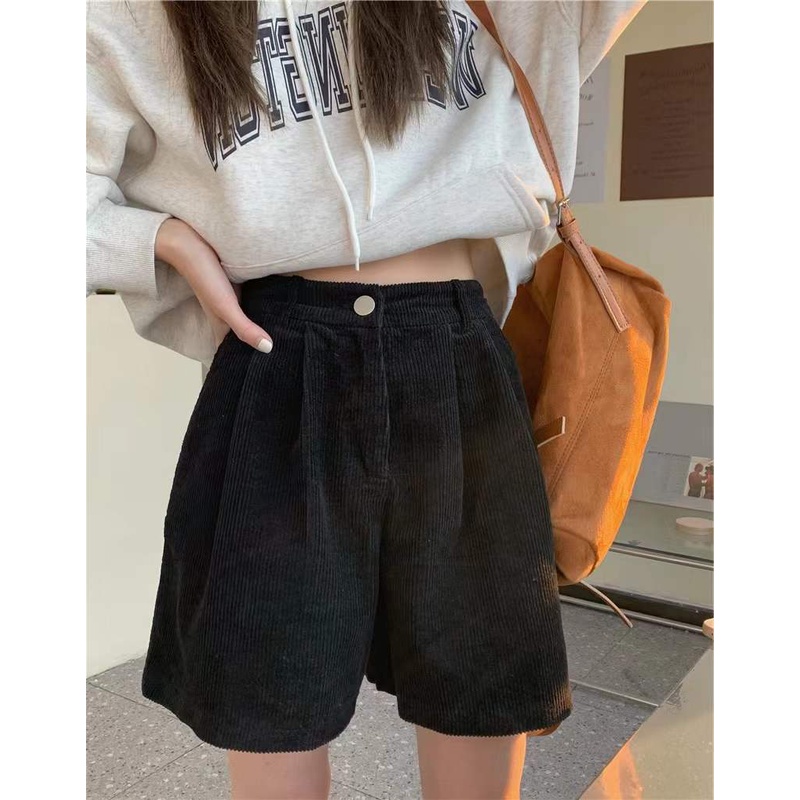 Quần Short Nhung Ống Rộng Lưng Cao Thời Trang Mùa Thu Cho Nữ