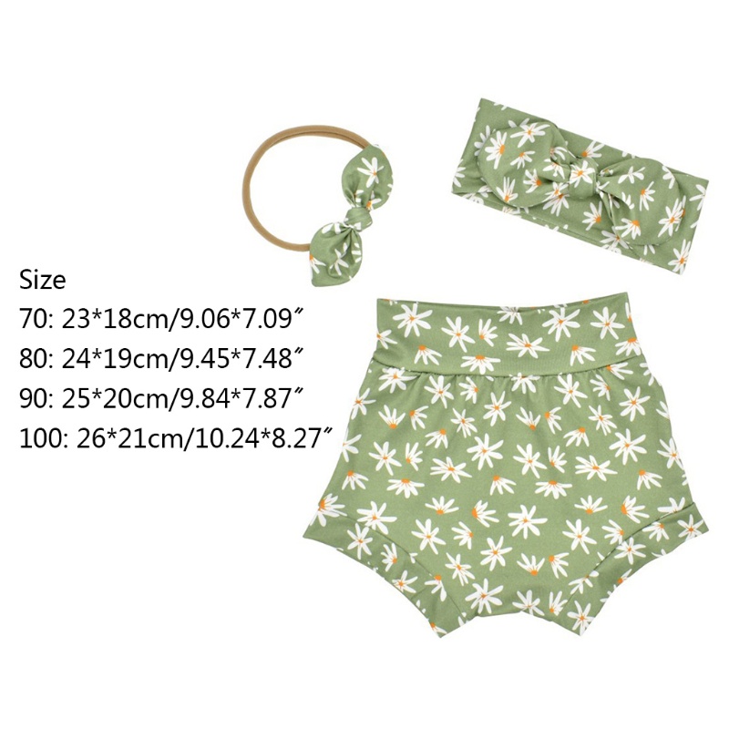 Bộ 3 Món Quần Short + Băng Đô Nơ In Họa Tiết Thời Trang Cho Bé Gái