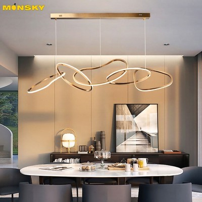 Đèn thả MONSKY COBER 5 vòng mạ vàng PVD kiểu dáng độc đáo trang trí nội thất hiện đại 3 màu ánh sáng